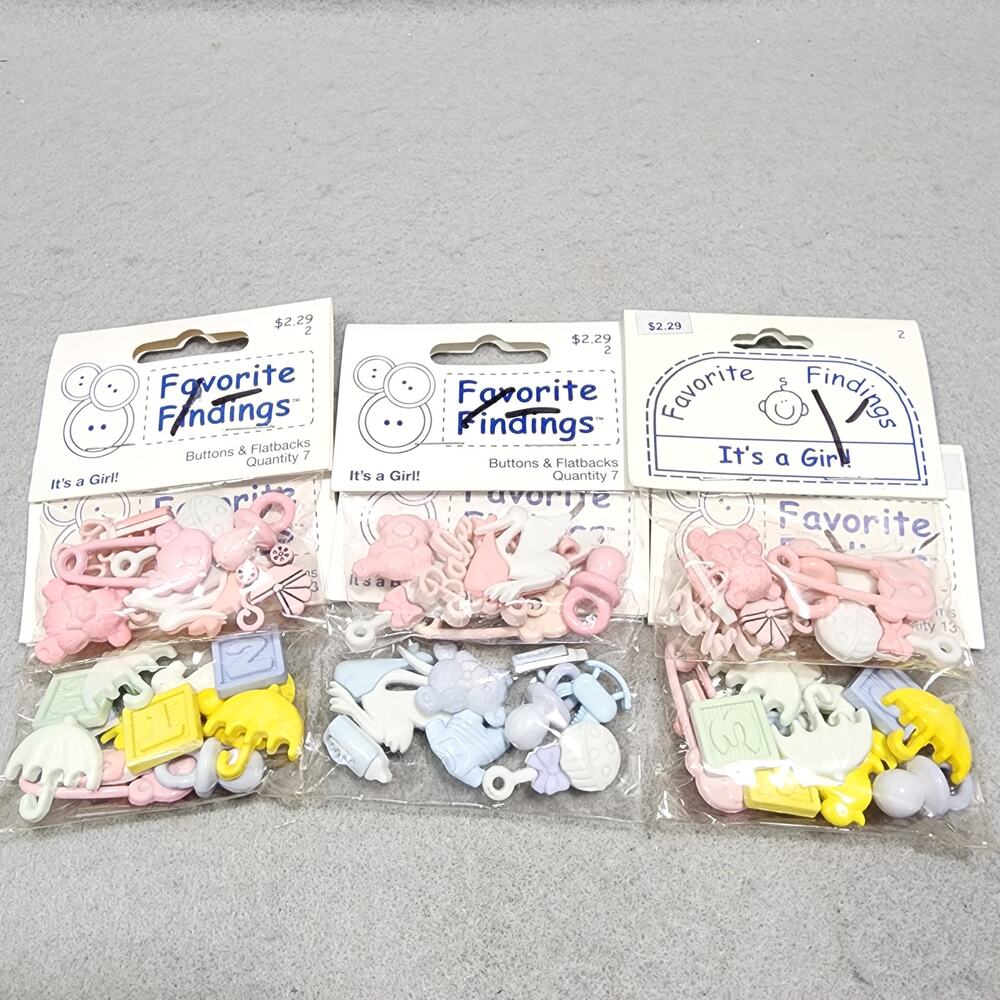 Baby Boy & Girl Buttons And Flatback Baby Shower Buttons Embellishments x6 NIP